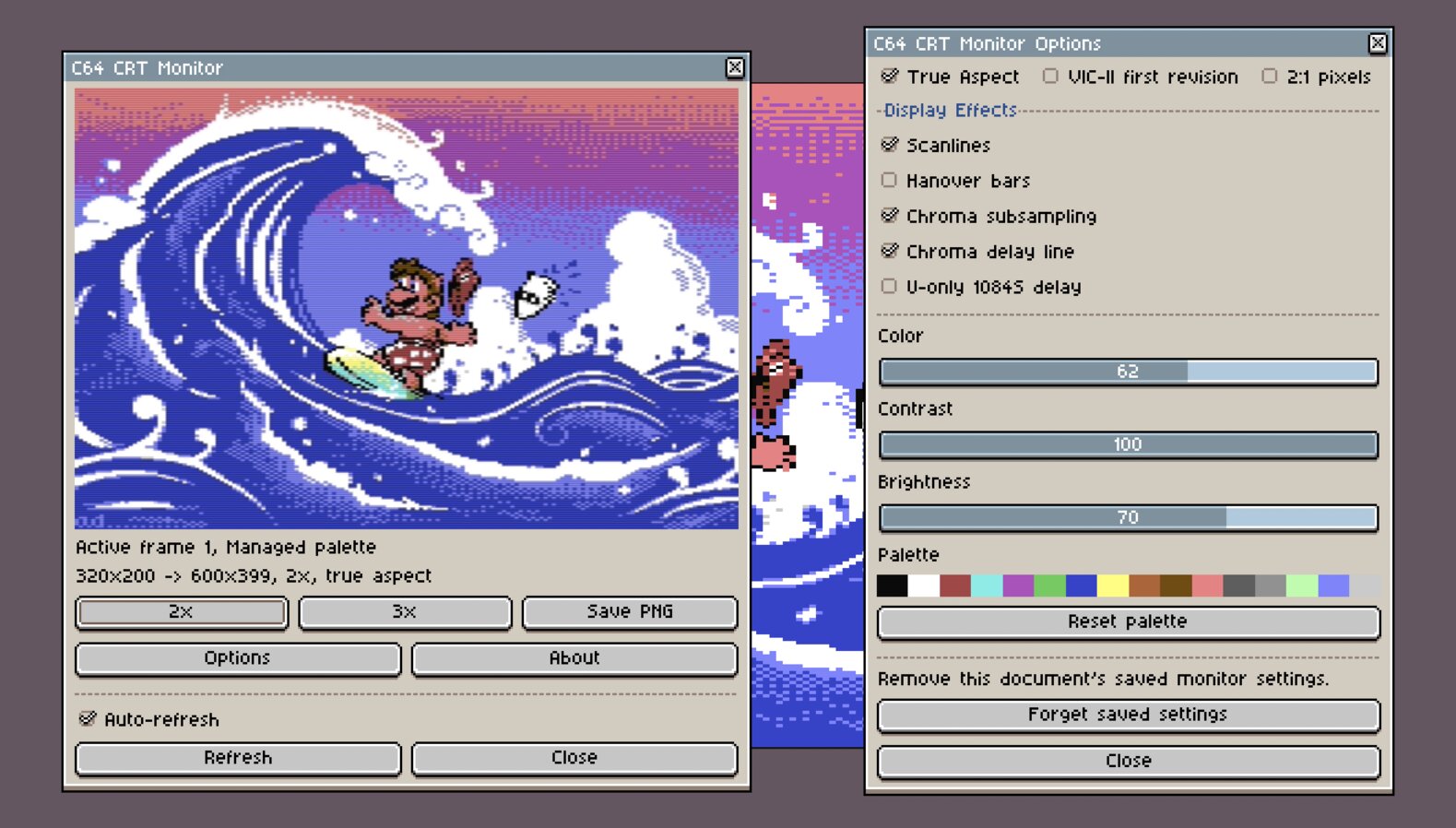 C64 CRT Monitor preview and options for a surfing artwork